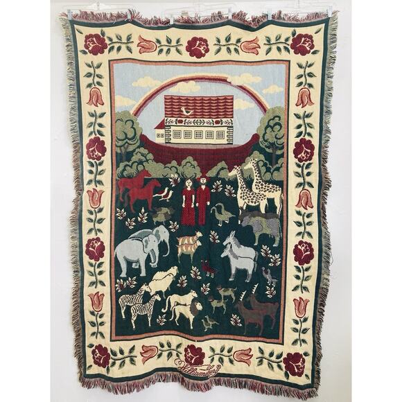 Williamsburg Noah's Ark Throw Blanket Tapestry Goodwin Weavers 100% Cotton Thick - Picture 1 of 10